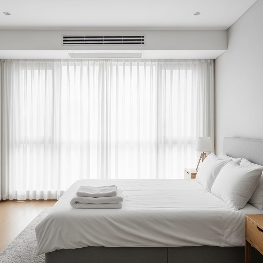A bright and airy bedroom illustrates the result of how to get rid of winter odors in house.