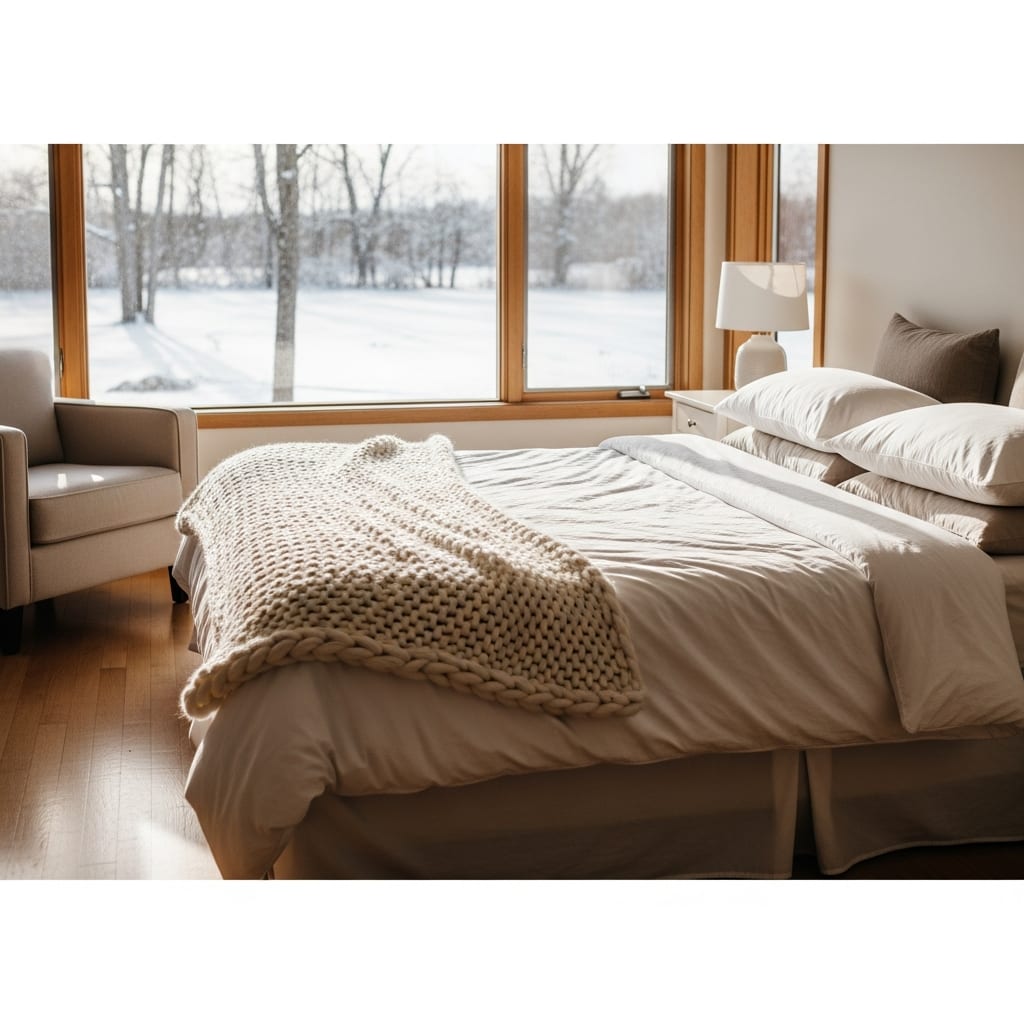 A bright bedroom with fresh linens represents the refreshing outcome of a successful winter deep cleaning for a DMV area home.
