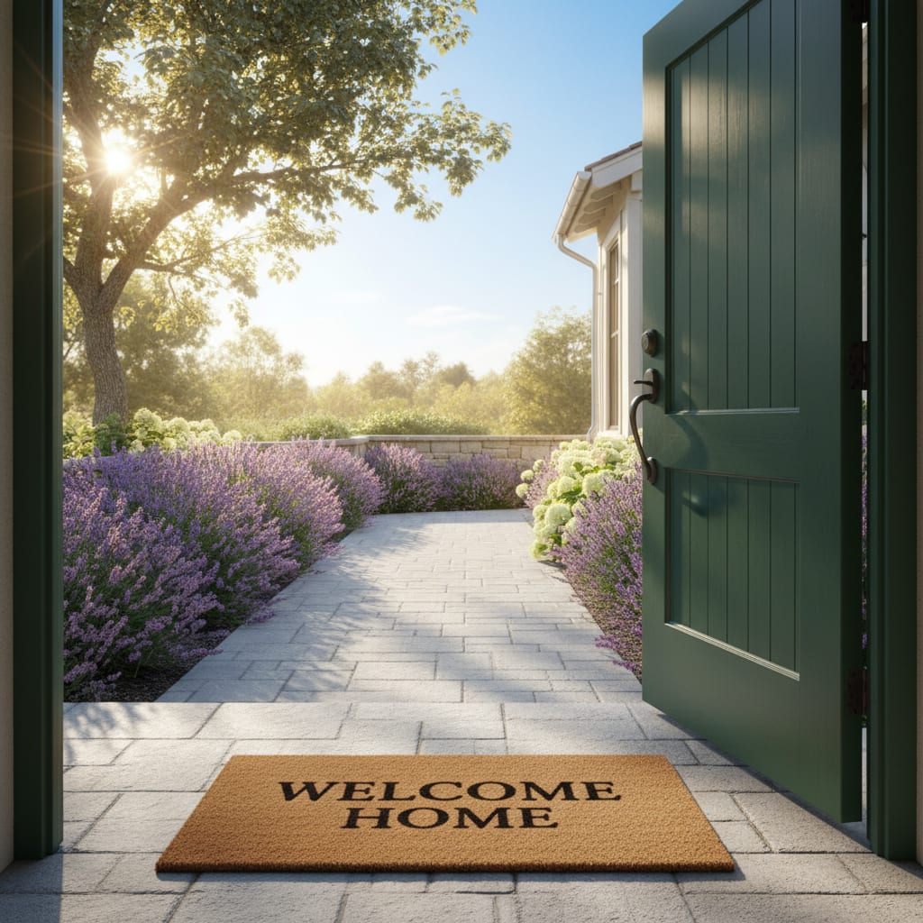 A welcoming and sun-drenched entryway after following Memorial Day cleaning tips to create a fresh first impression for guests.