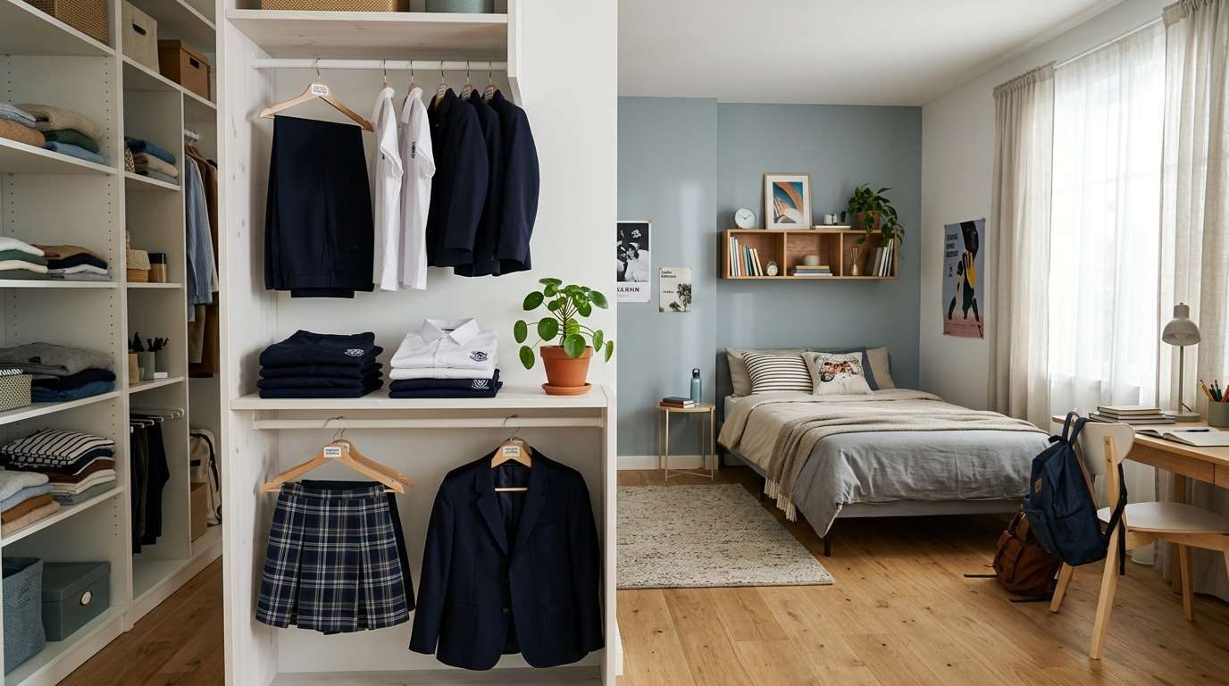 - Fresh Home Cleaning. A wide view of an organized bedroom closet showcasing the successful results of regular laundry room cleaning tips.
