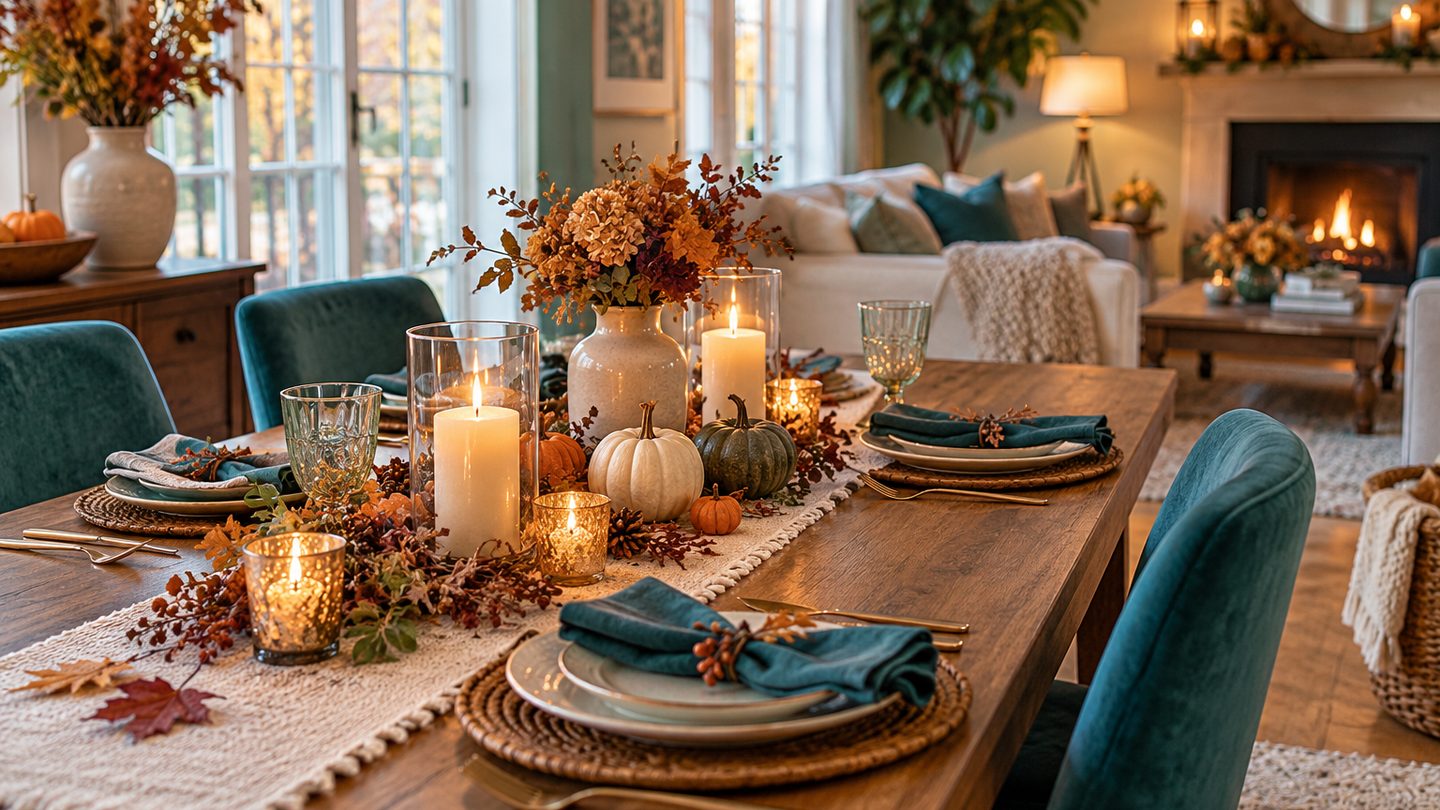 A tidy dining area set for a small autumn gathering