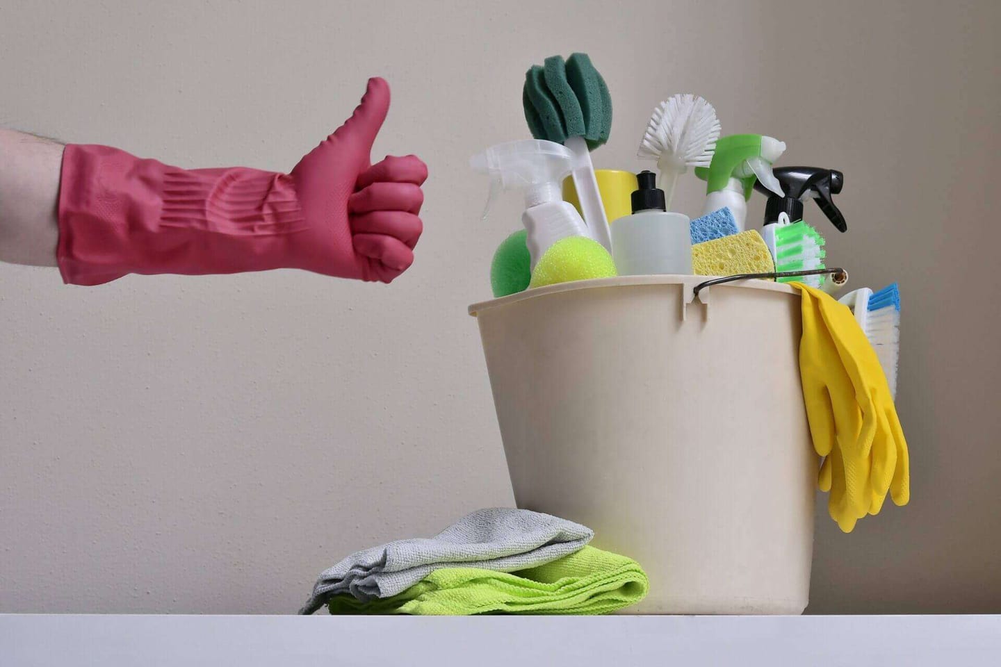 basket with many cleaning products