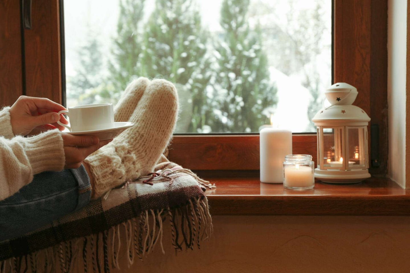 A composition of cozy winter stuff to enjoy the after winter cleaning