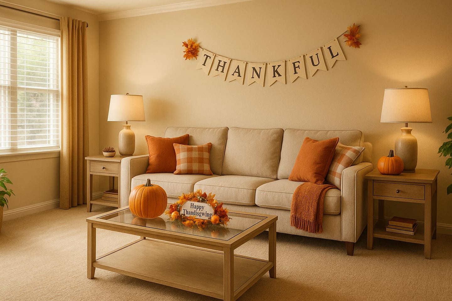 pre Thanksgiving deep clean checklist in a tidy living room, ready for guests