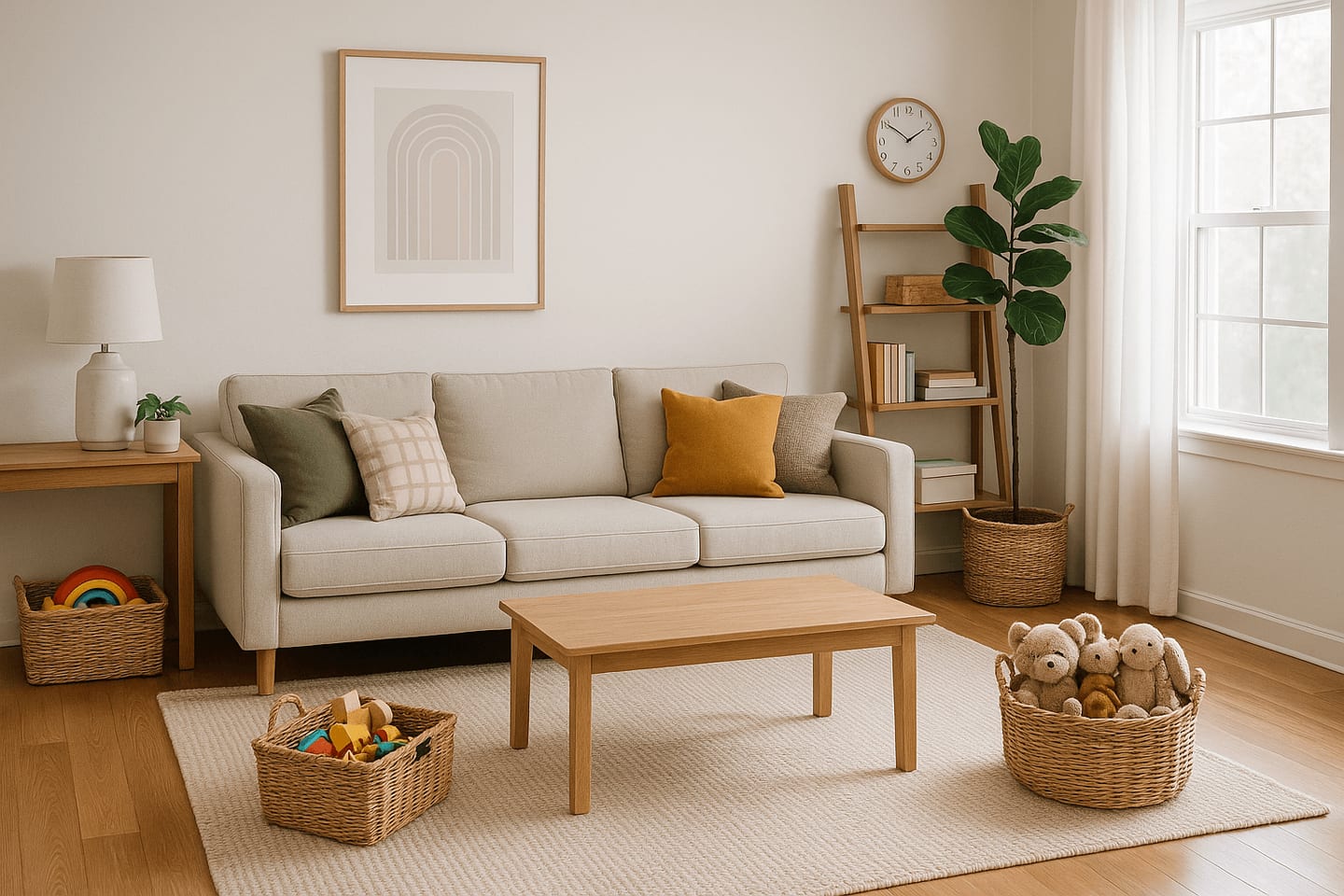 fresh and clean family living room ready for back-to-school season