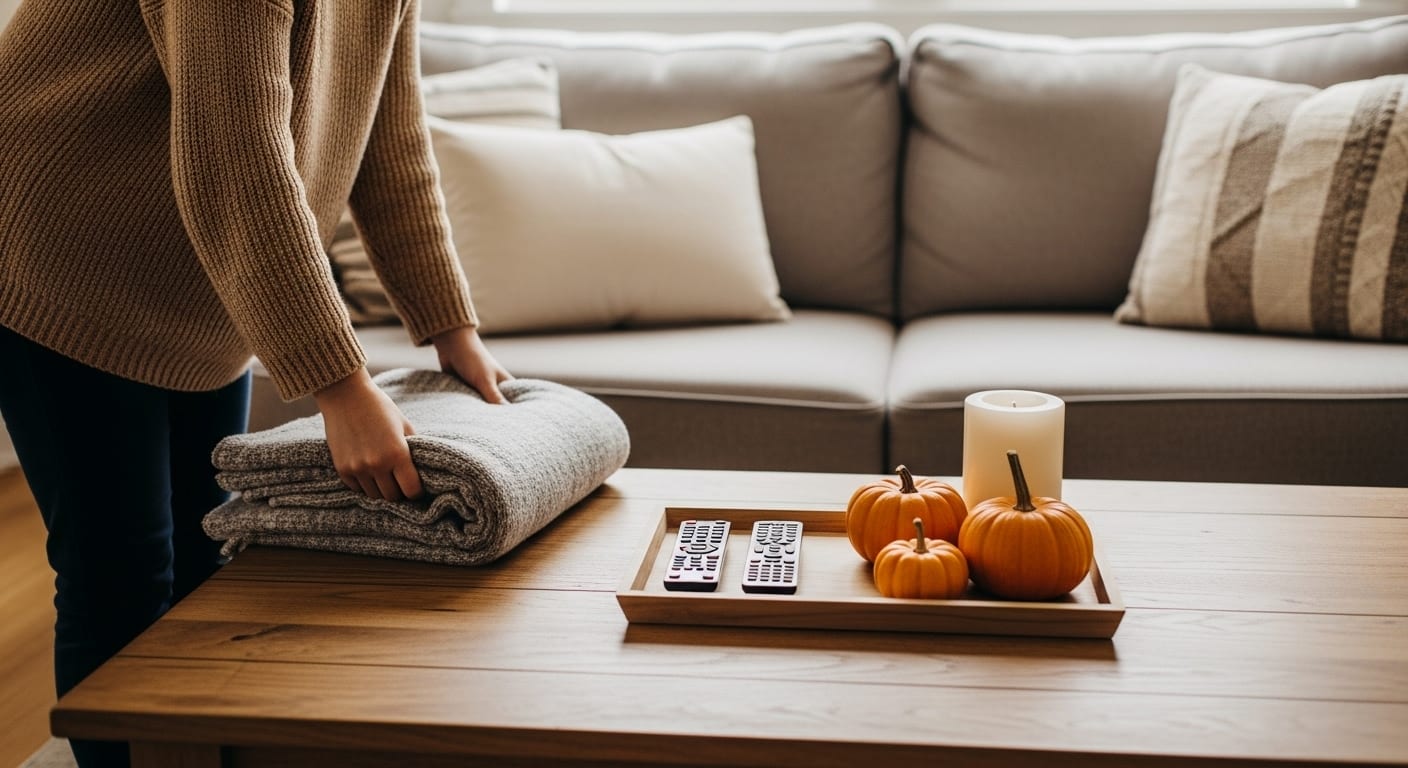 Cozy living room moments before guests