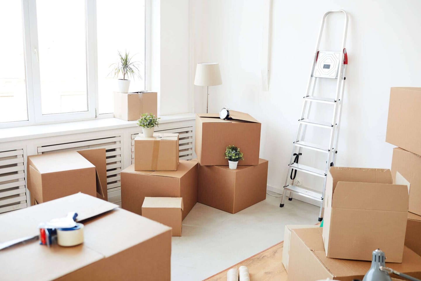 House full of moving boxes