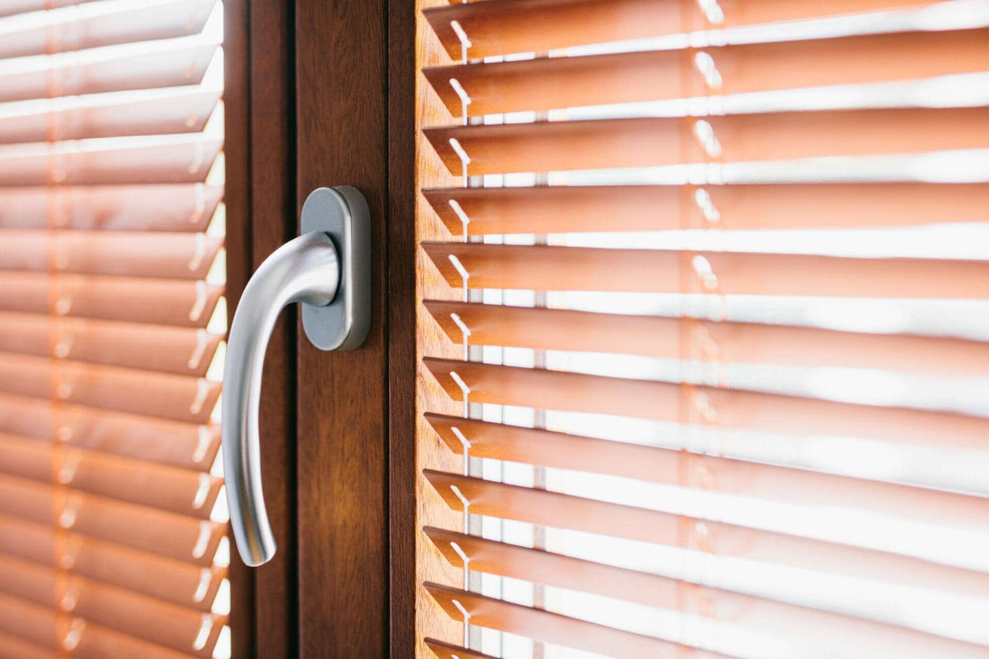 Wooden blinds in a kitchen